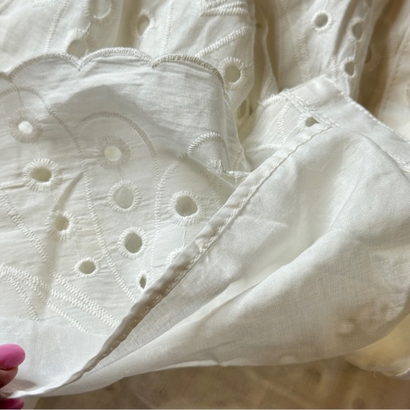 Zara women’s Medium White Cotton Eyelet Shirt Dress Belted Lined Pockets - Picture 9 of 12